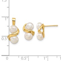 14K Yellow Gold 5-6mm White Button Freshwater Cultured Pearl Post Earrings and Pendant Set view 5