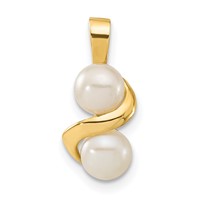 14K Yellow Gold 5-6mm White Button Freshwater Cultured Pearl Post Earrings and Pendant Set view 4