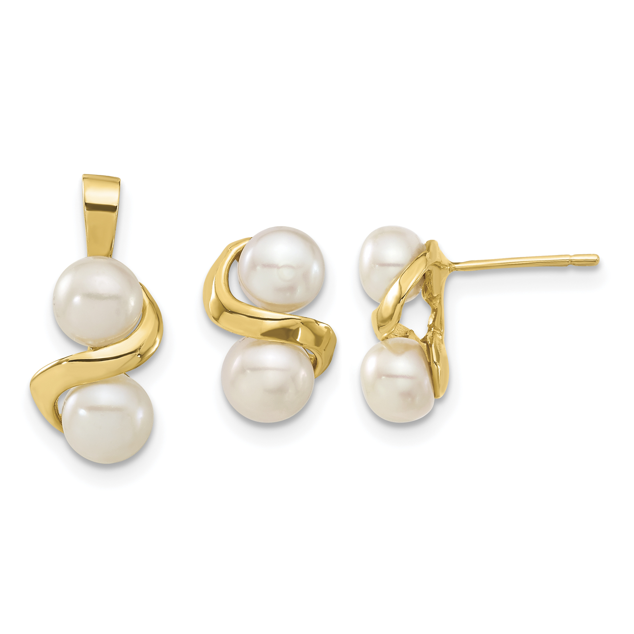 14k 5-6mm White Button Freshwater Cultured Pearl Post Earrings and Pendant Set (XF623SET)