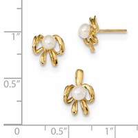 14K Yellow Gold Children's 4-5mm White Fwc Pearl Pendant and Earring Set view 2