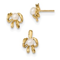 14K Yellow Gold Children's 4-5mm White Fwc Pearl Pendant and Earring Set view 1