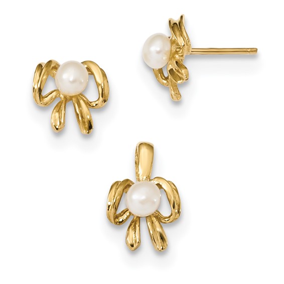 14k Children's 4-5mm White FWC Pearl Pendant and Earring Set