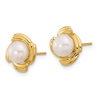 14K Yellow Gold 6-7mm White Button Freshwater Cultured Pearl Post Earrings and Pendant Set view 3