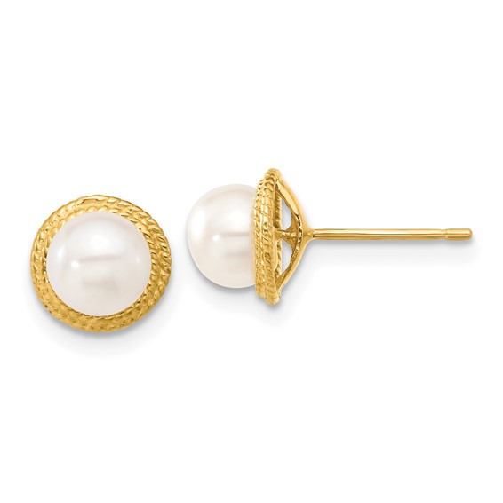 14k 5-6mm White Button Freshwater Cultured Pearl Post Earrings and Pendant Set