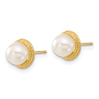 14K Yellow Gold 5-6mm White Button Freshwater Cultured Pearl Post Earrings and Pendant Set view 4