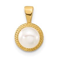 14K Yellow Gold 5-6mm White Button Freshwater Cultured Pearl Post Earrings and Pendant Set view 5