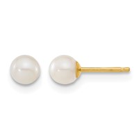 14K Yellow Gold Children's 4-5mm White Round Freshwater Cultured Pearl Pendant and Post Earrings Set view 2