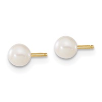 14K Yellow Gold Children's 4-5mm White Round Freshwater Cultured Pearl Pendant and Post Earrings Set view 4