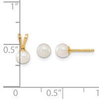14K Yellow Gold Children's 4-5mm White Round Freshwater Cultured Pearl Pendant and Post Earrings Set view 3