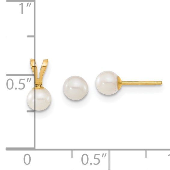 14k Children's 4-5mm White Round Freshwater Cultured Pearl Pendant and Post Earrings Set