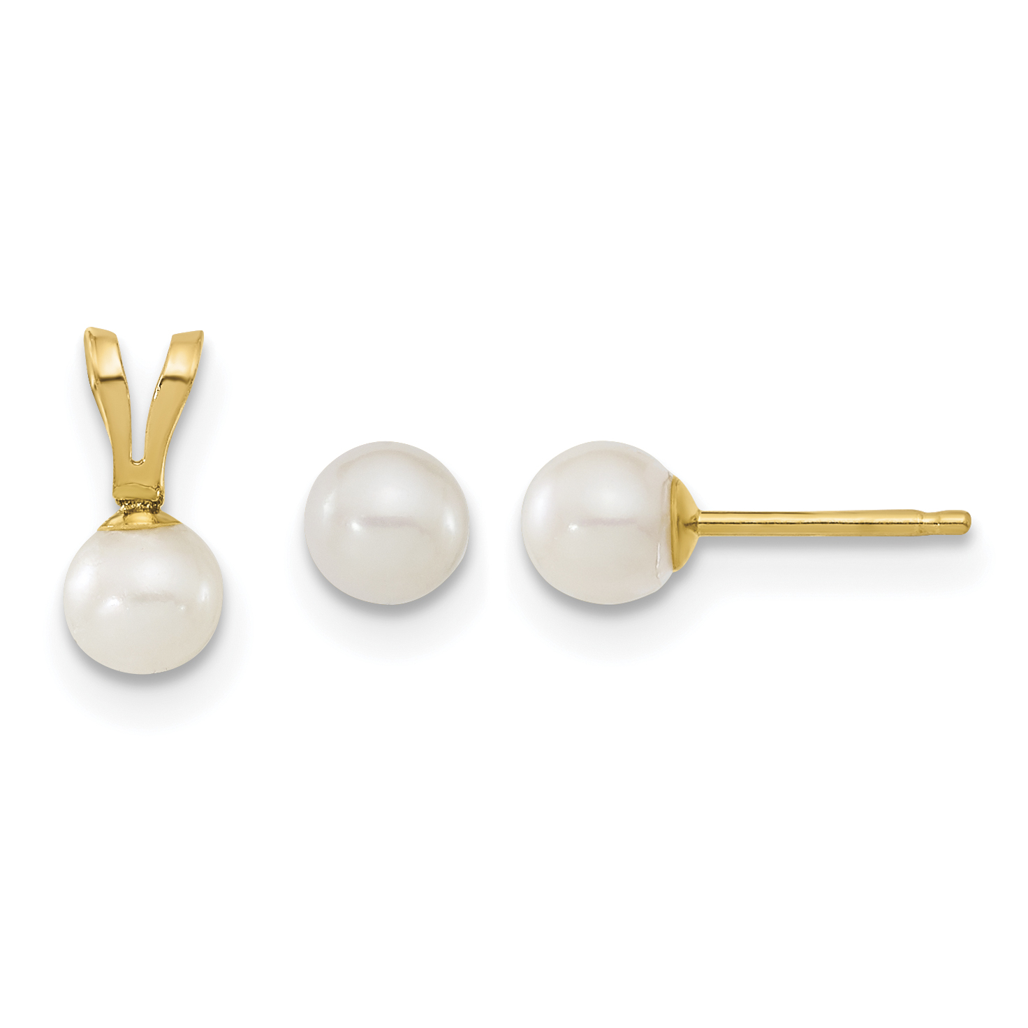 14k Children's 4-5mm White Round Freshwater Cultured Pearl Pendant and Post Earrings Set (XF631SET)