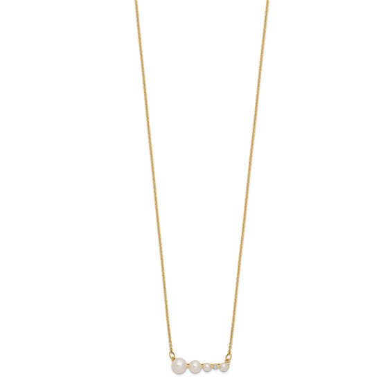 14k Graduated White Round Freshwater Cultured Pearl and 0.01 carat Diamond 17 inch Necklace