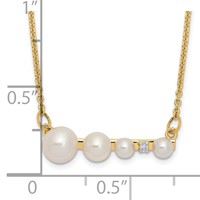 14K Yellow Gold Graduated White Round Freshwater Cultured Pearl and 0.01 Carat Diamond Necklace, 17" view 3