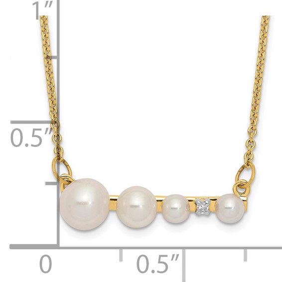 14k Graduated White Round Freshwater Cultured Pearl and 0.01 carat Diamond 17 inch Necklace