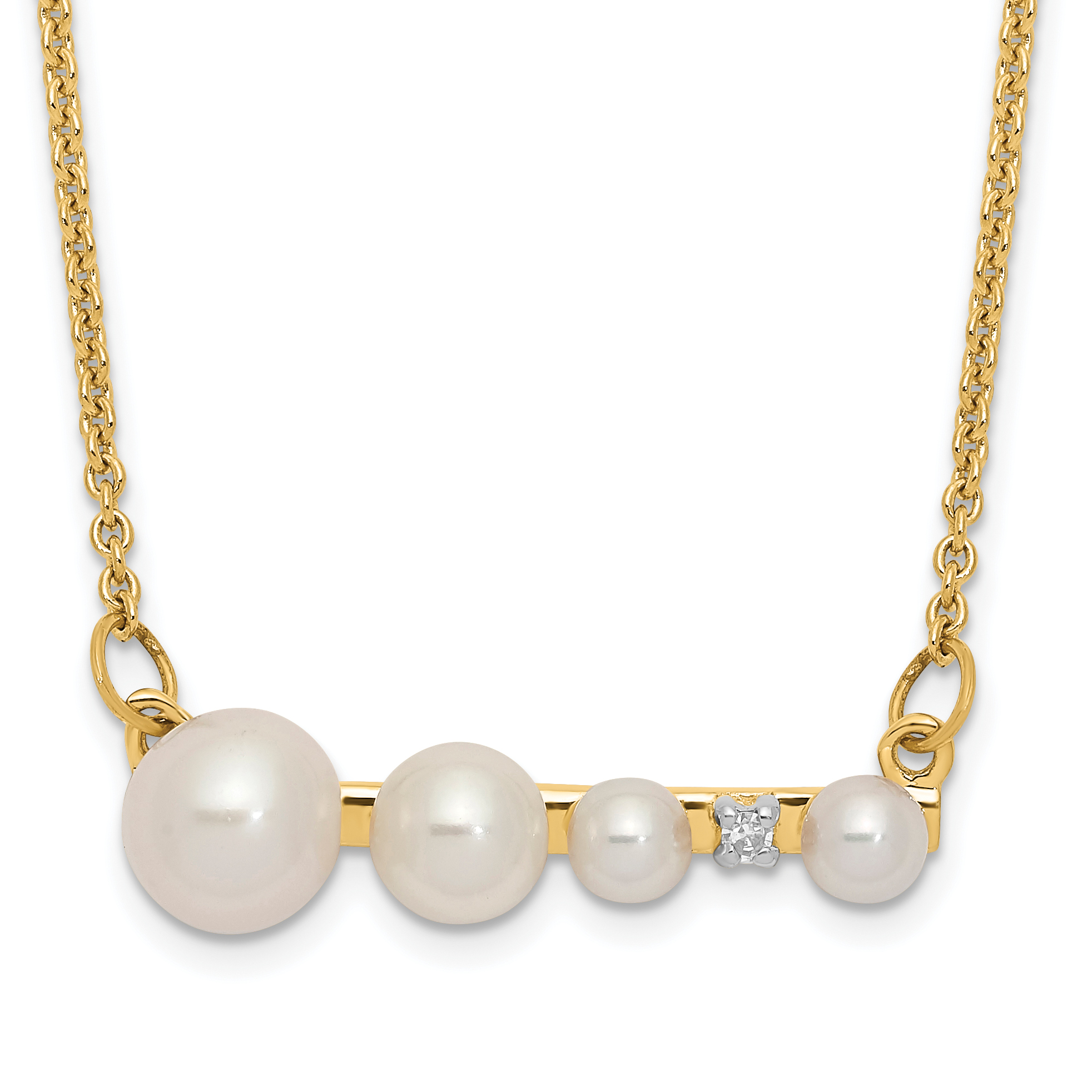 14k Graduated White Round Freshwater Cultured Pearl and 0.01 carat Diamond 17 inch Necklace (XF632-17)