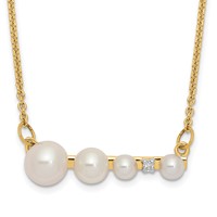 14K Yellow Gold Graduated White Round Freshwater Cultured Pearl and 0.01 Carat Diamond Necklace, 17" view 1
