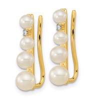 14K Yellow Gold 3-5mm Freshwater Cultured Pearl and.016 Carat Diamond Ear Climber Earrings view 2