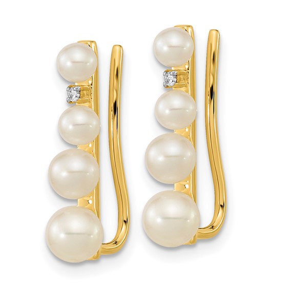 14k 3-5mm Freshwater Cultured Pearl and .016 carat Diamond Ear Climber Earrings
