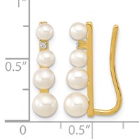 14K Yellow Gold 3-5mm Freshwater Cultured Pearl and.016 Carat Diamond Ear Climber Earrings view 4