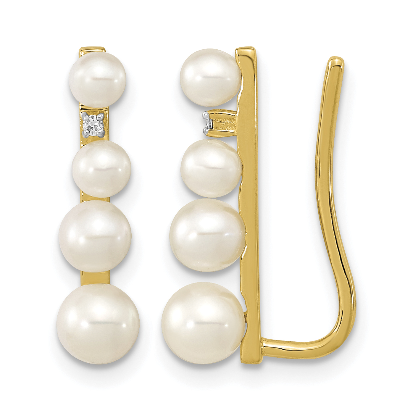 14k 3-5mm FW Cultured Pearl .016ct Diamond Ear Climber Earrings (XF633E)