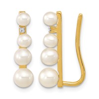 14K Yellow Gold 3-5mm Freshwater Cultured Pearl and.016 Carat Diamond Ear Climber Earrings view 1