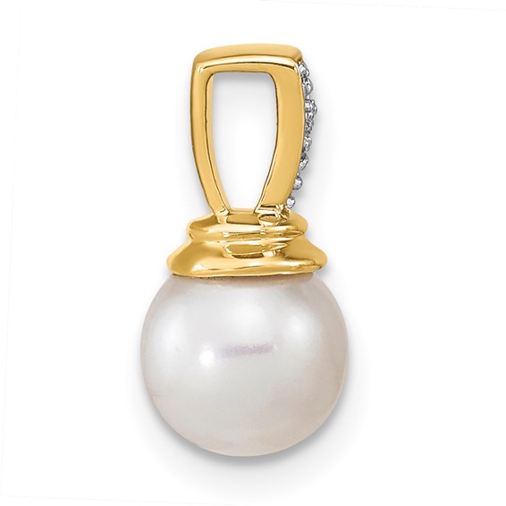 14k 6-7mm Button White Freshwater Cultured Pearl and Diamond Pendant