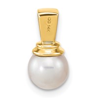 14K Yellow Gold 6-7mm Button White Freshwater Cultured Pearl and Diamond Pendant view 4