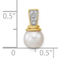 14K Yellow Gold 6-7mm Button White Freshwater Cultured Pearl and Diamond Pendant view 3