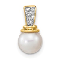 14K Yellow Gold 6-7mm Button White Freshwater Cultured Pearl and Diamond Pendant view 1