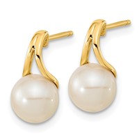 14K Yellow Gold 7-8mm White Round Freshwater Cultured Pearl Post Earrings view 2
