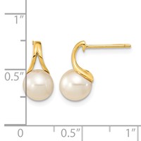14K Yellow Gold 7-8mm White Round Freshwater Cultured Pearl Post Earrings view 4