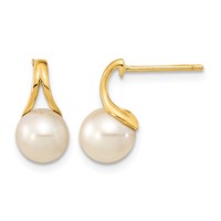 14K Yellow Gold 7-8mm White Round Freshwater Cultured Pearl Post Earrings view 1