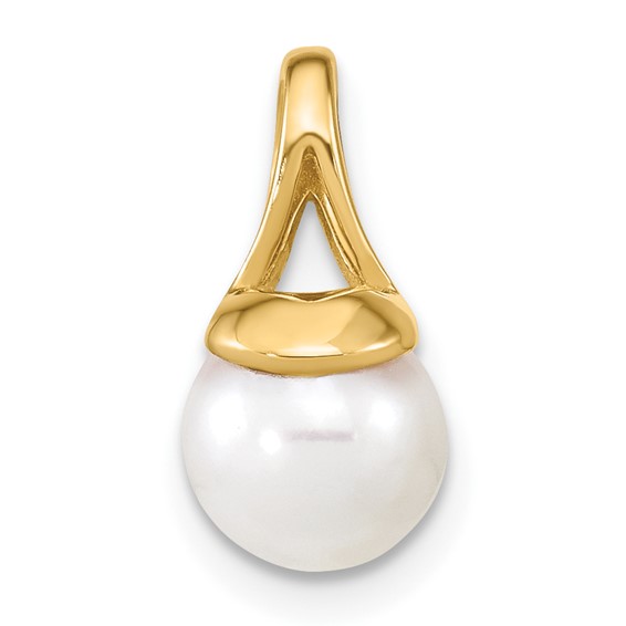 14K 7-8mm White Round Freshwater Cultured Pearl Polished Pendant