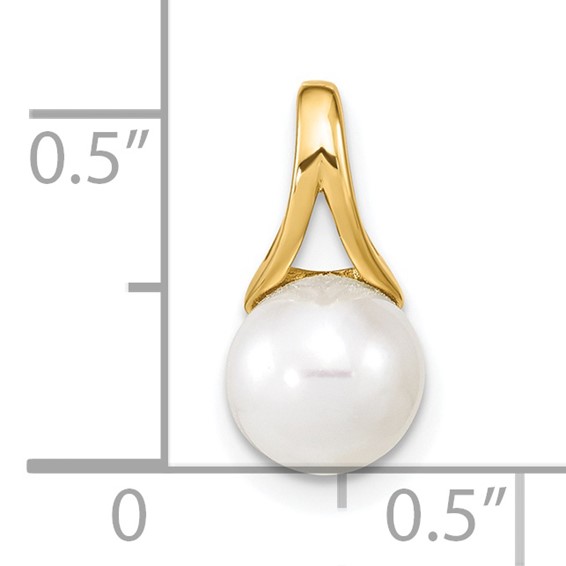 14K 7-8mm White Round Freshwater Cultured Pearl Polished Pendant