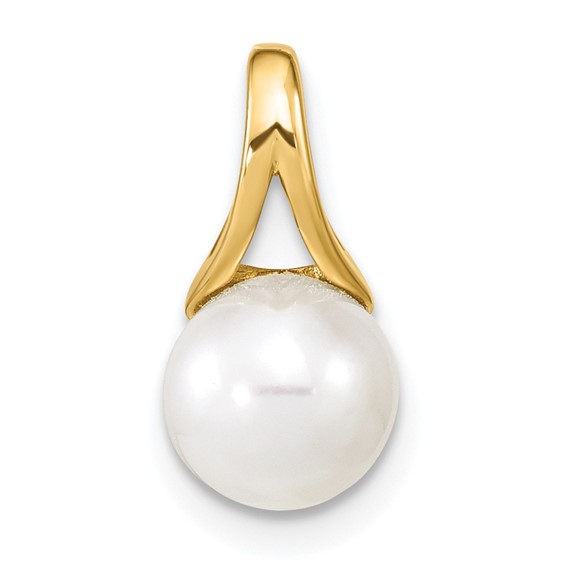 14K 7-8mm White Round Freshwater Cultured Pearl Polished Pendant