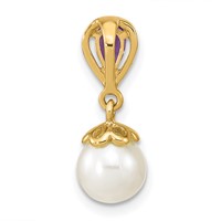 14K Yellow Gold 7-8mm Round White Freshwater Cultured Pearl and Pear Amethyst Chain Slide view 4