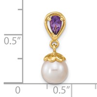 14K Yellow Gold 7-8mm Round White Freshwater Cultured Pearl and Pear Amethyst Chain Slide view 3
