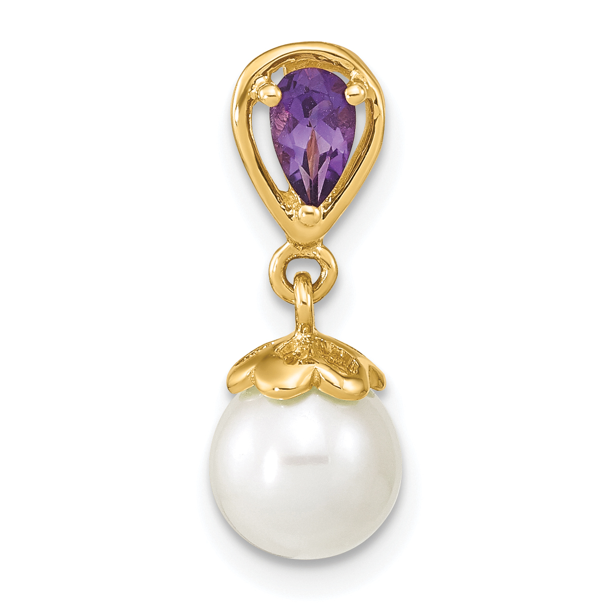14K Gold w/ Amethyst & Freshwater Cultured Pearl Polished Chain Slide (XF642AM)