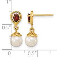 14K Yellow Gold 6-7mm White Round Freshwater Cultured Pearl and 3.20GA Pear Mozambique Garnet Dangle Post Earrings view 4