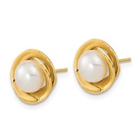 14K Yellow Gold 6-7mm White Button Freshwater Cultured Pearl Post Earrings view 2