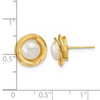 14K Yellow Gold 6-7mm White Button Freshwater Cultured Pearl Post Earrings view 4