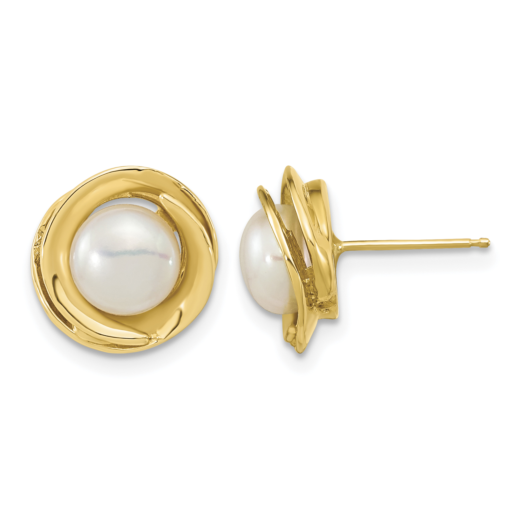 14k 6-7mm White Button Freshwater Cultured Pearl Post Earrings (XF646E)