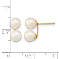 14K Yellow Gold 6-7mm White Round Freshwater Cultured Double Pearl Post Earrings view 4