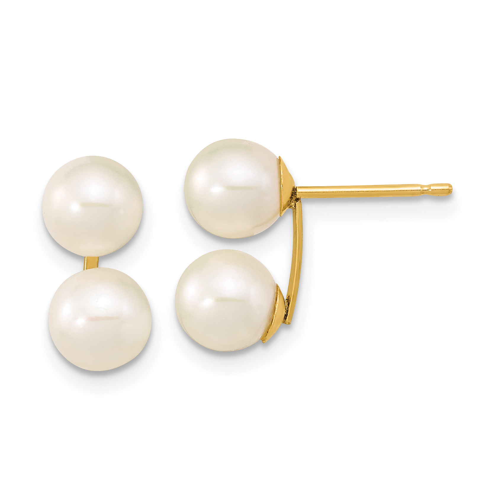 14k 6-7mm White Round Freshwater Cultured Double Pearl Post Earrings (XF648E)