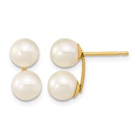 14K Yellow Gold 6-7mm White Round Freshwater Cultured Double Pearl Post Earrings view 1