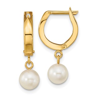 Gold Pearl Hinged Hoop Earrings