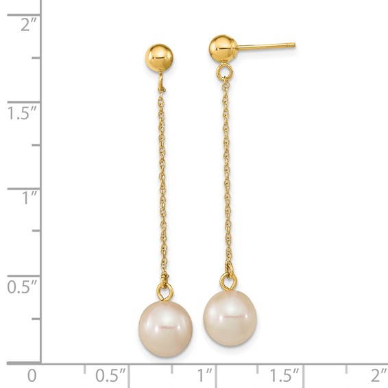 Fresh Water Cultured Round Pearl Dangle Post Earrings