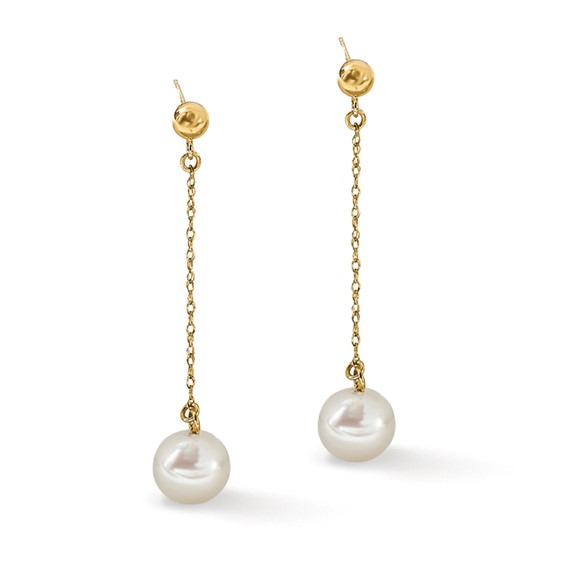 Fresh Water Cultured Round Pearl Dangle Post Earrings
