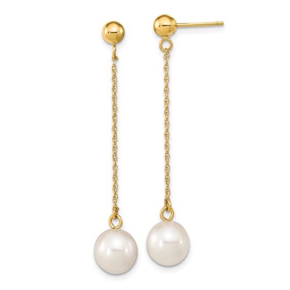 Fresh Water Cultured Round Pearl Dangle Post Earrings