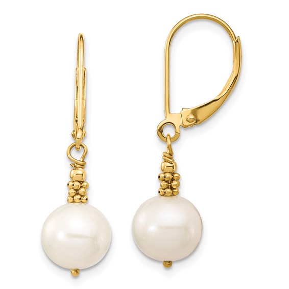 Gold FWC Pearl Dangle Leverback Earrings